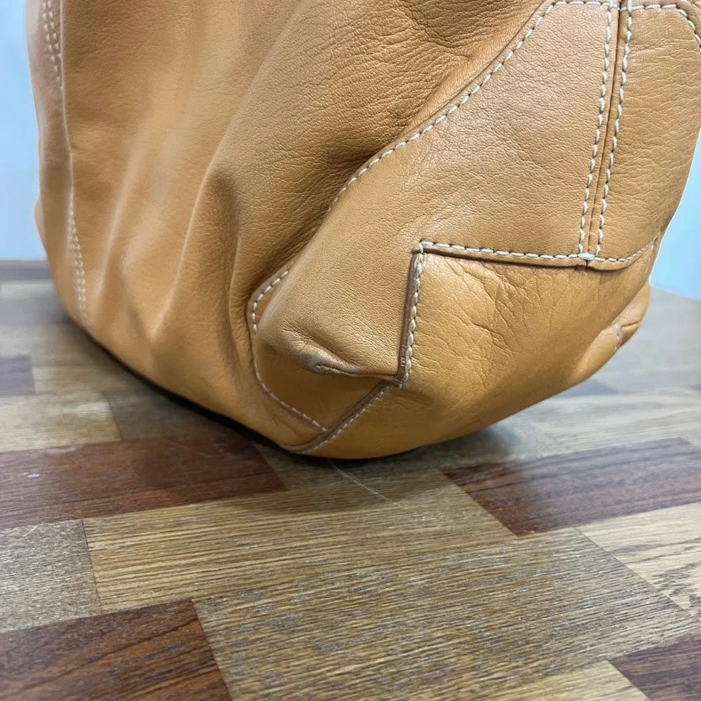 Talbots Tan Pebbled Leather Slouchy Shoulder Hobo Bag Adjustable Boho Oversized